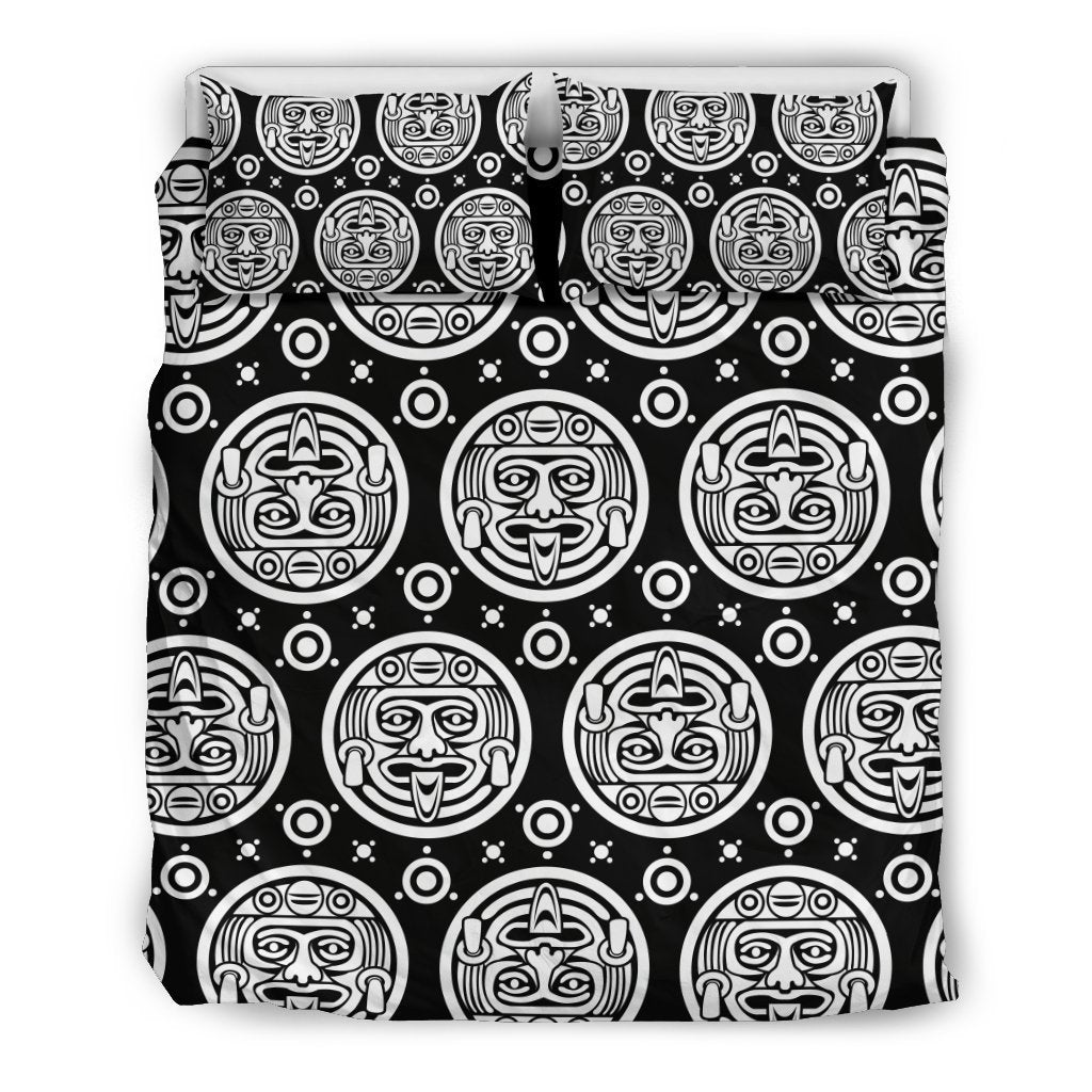 Calendar Aztec White Black Print Pattern Duvet Cover Bedding Set