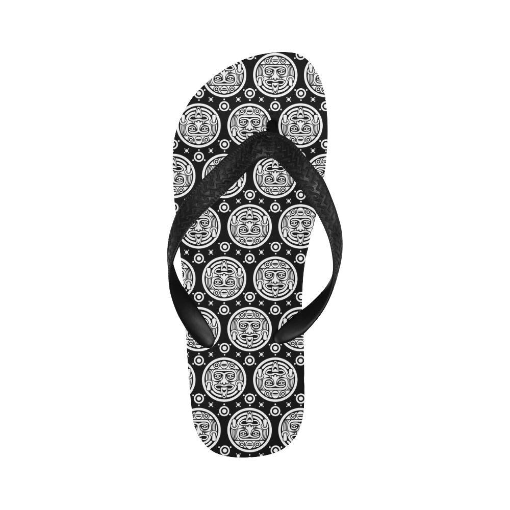 Calendar Aztec White Black Print Pattern Flip Flops-JTAMIGO.COM