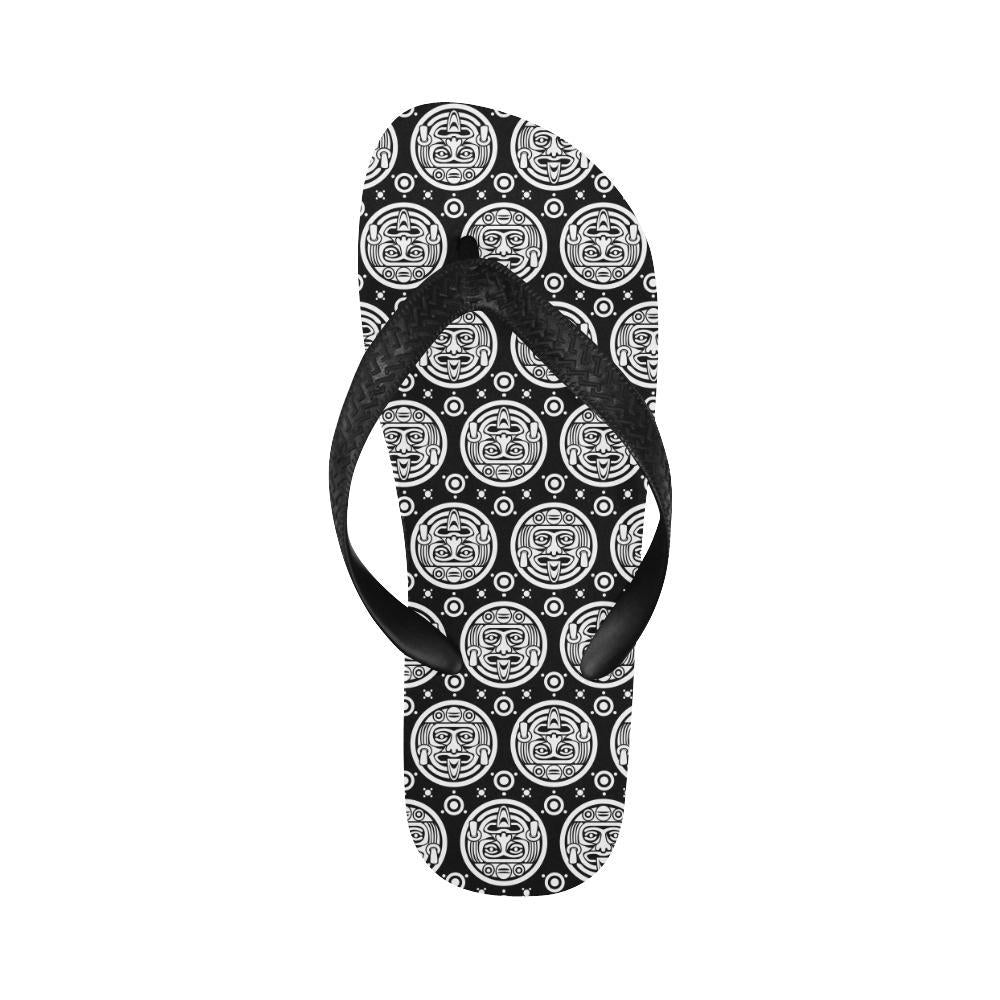 Calendar Aztec White Black Print Pattern Flip Flops-JTAMIGO.COM