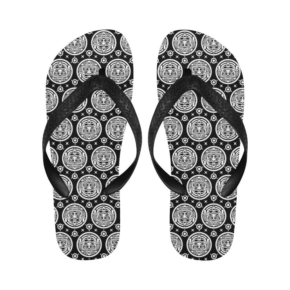 Calendar Aztec White Black Print Pattern Flip Flops-JTAMIGO.COM