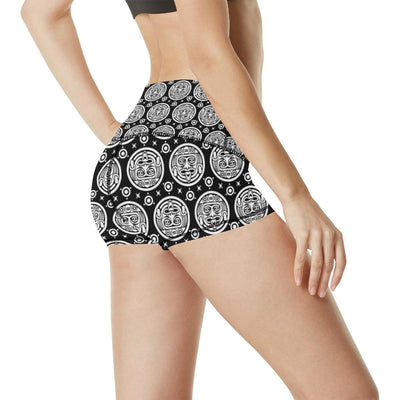 Calendar Aztec White Black Print Pattern High Waisted Spandex Shorts-JTAMIGO.COM