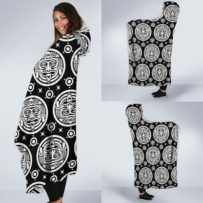 Calendar Aztec White Black Print Pattern Hooded Blanket-JTAMIGO.COM