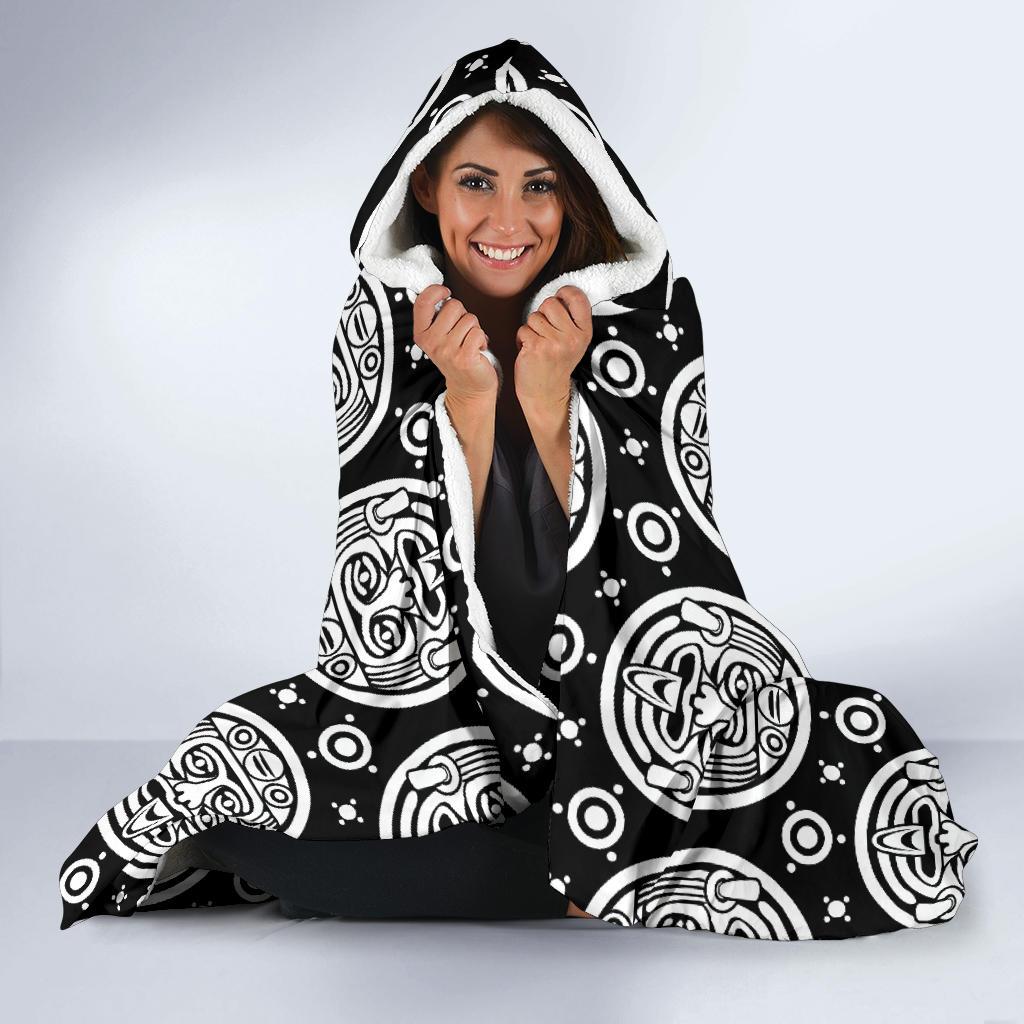 Calendar Aztec White Black Print Pattern Hooded Blanket-JTAMIGO.COM