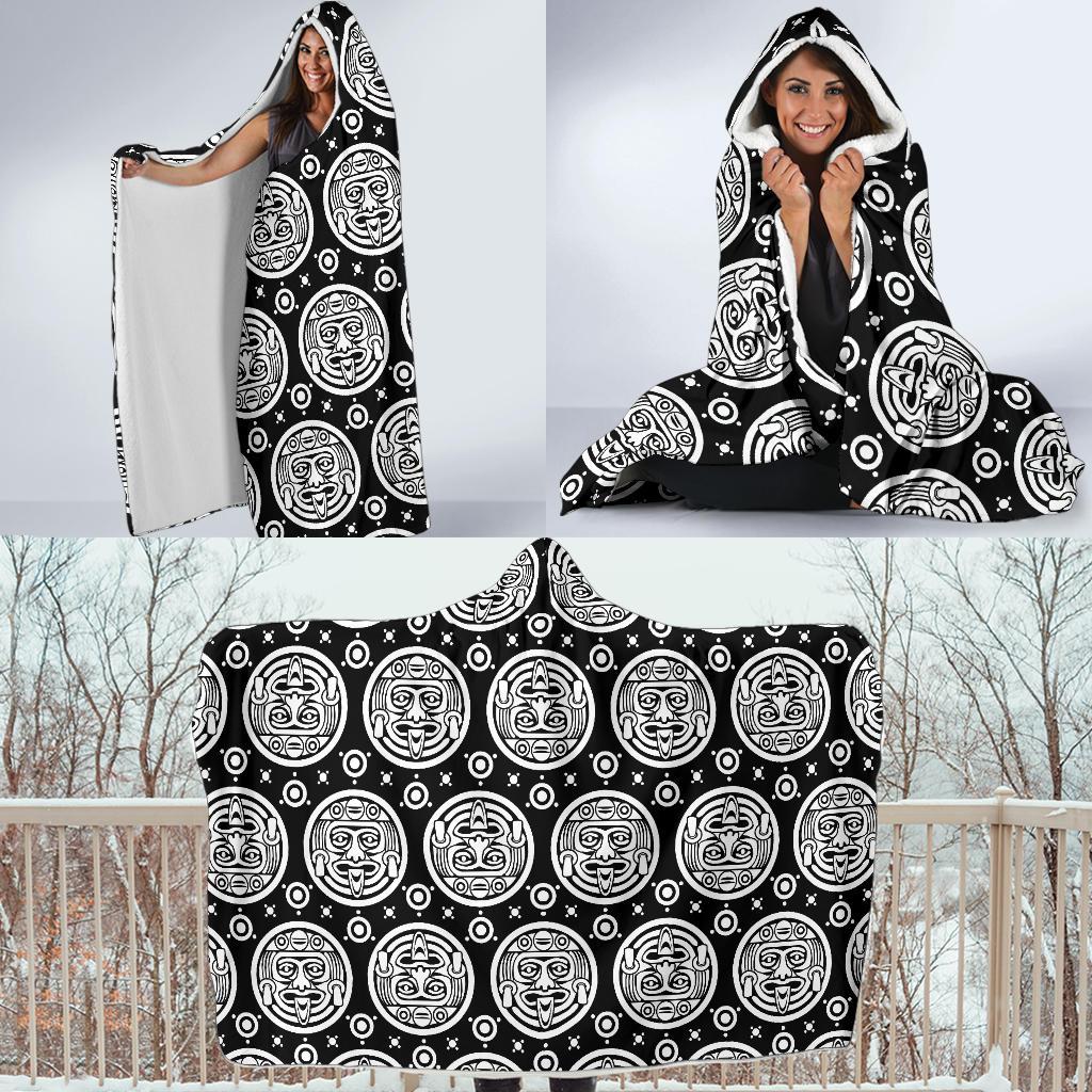 Calendar Aztec White Black Print Pattern Hooded Blanket-JTAMIGO.COM