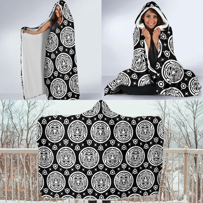 Calendar Aztec White Black Print Pattern Hooded Blanket-JTAMIGO.COM