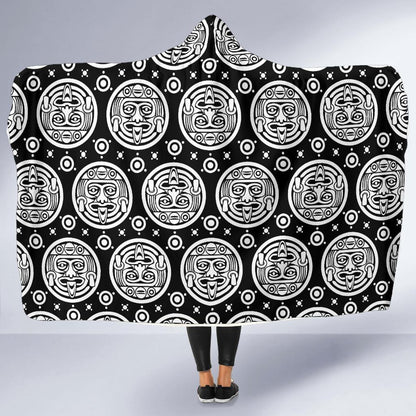 Calendar Aztec White Black Print Pattern Hooded Blanket-JTAMIGO.COM