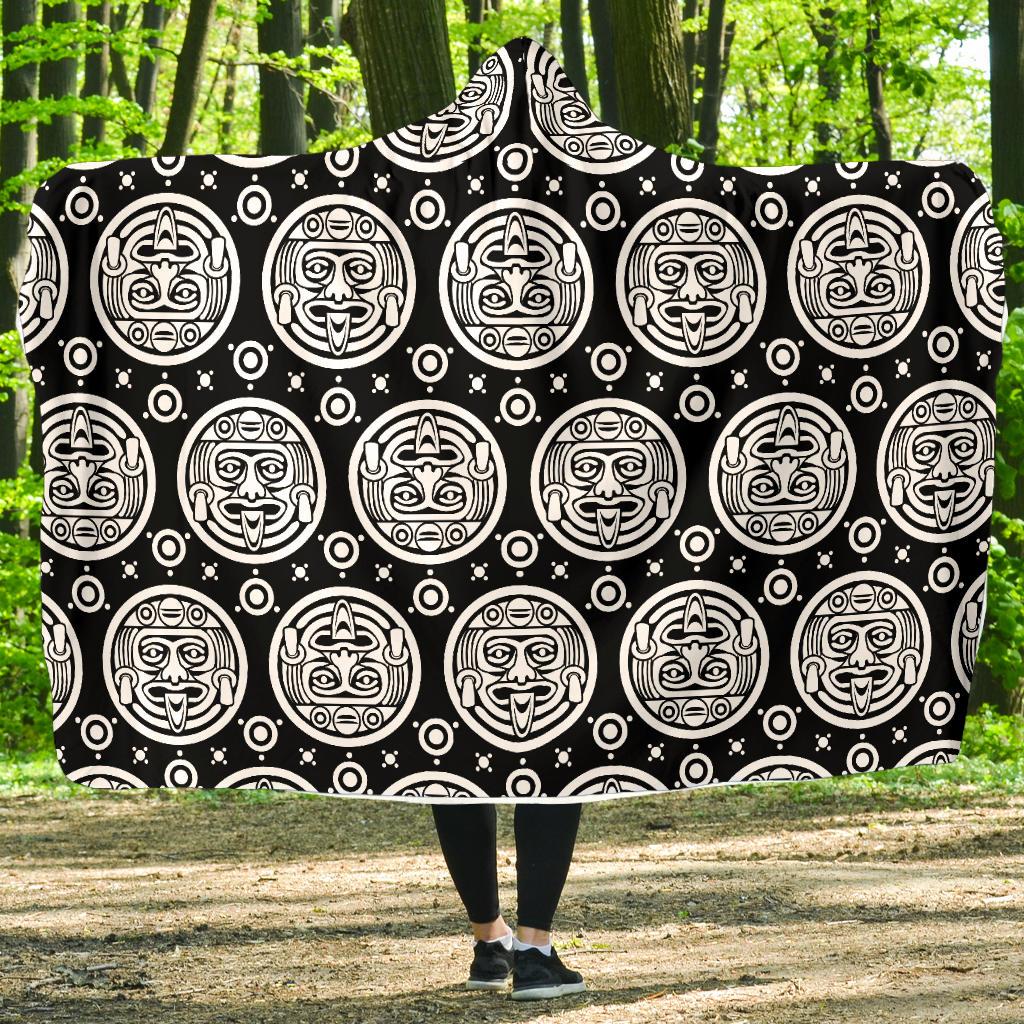 Calendar Aztec White Black Print Pattern Hooded Blanket-JTAMIGO.COM