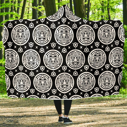 Calendar Aztec White Black Print Pattern Hooded Blanket-JTAMIGO.COM