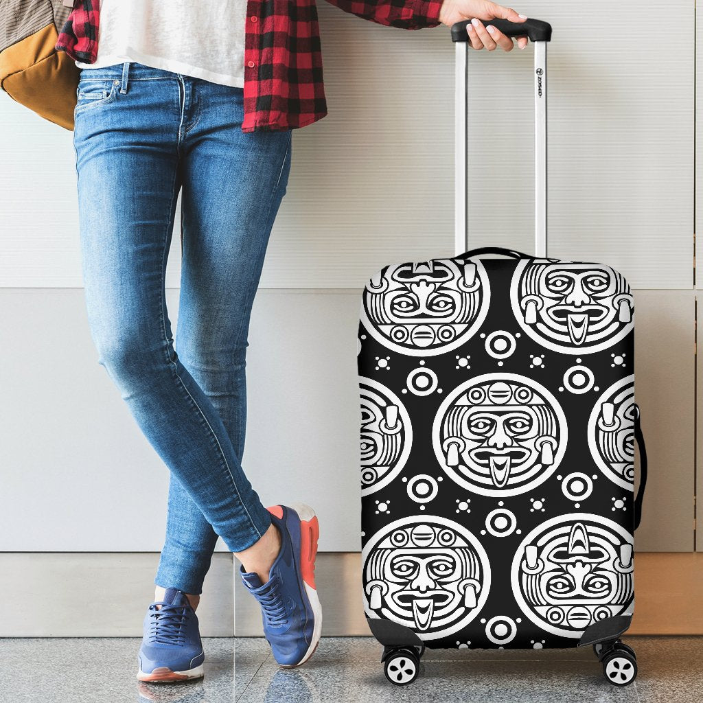 Calendar Aztec White Black Print Pattern Luggage Cover Protector
