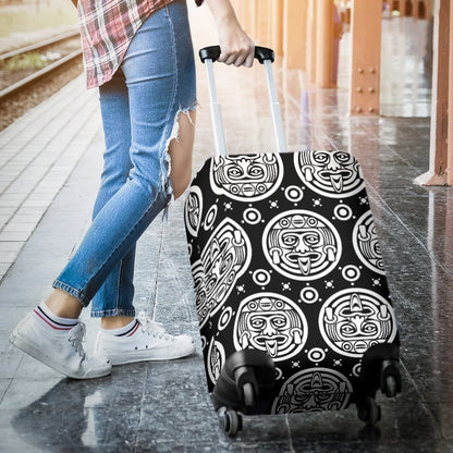 Calendar Aztec White Black Print Pattern Luggage Cover Protector