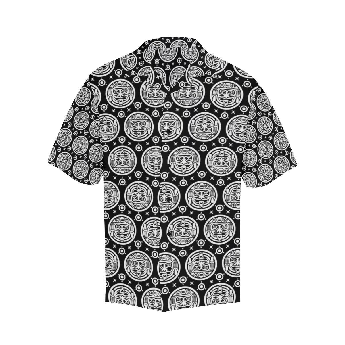 Calendar Aztec White Black Print Pattern Men Aloha Hawaiian Shirt
