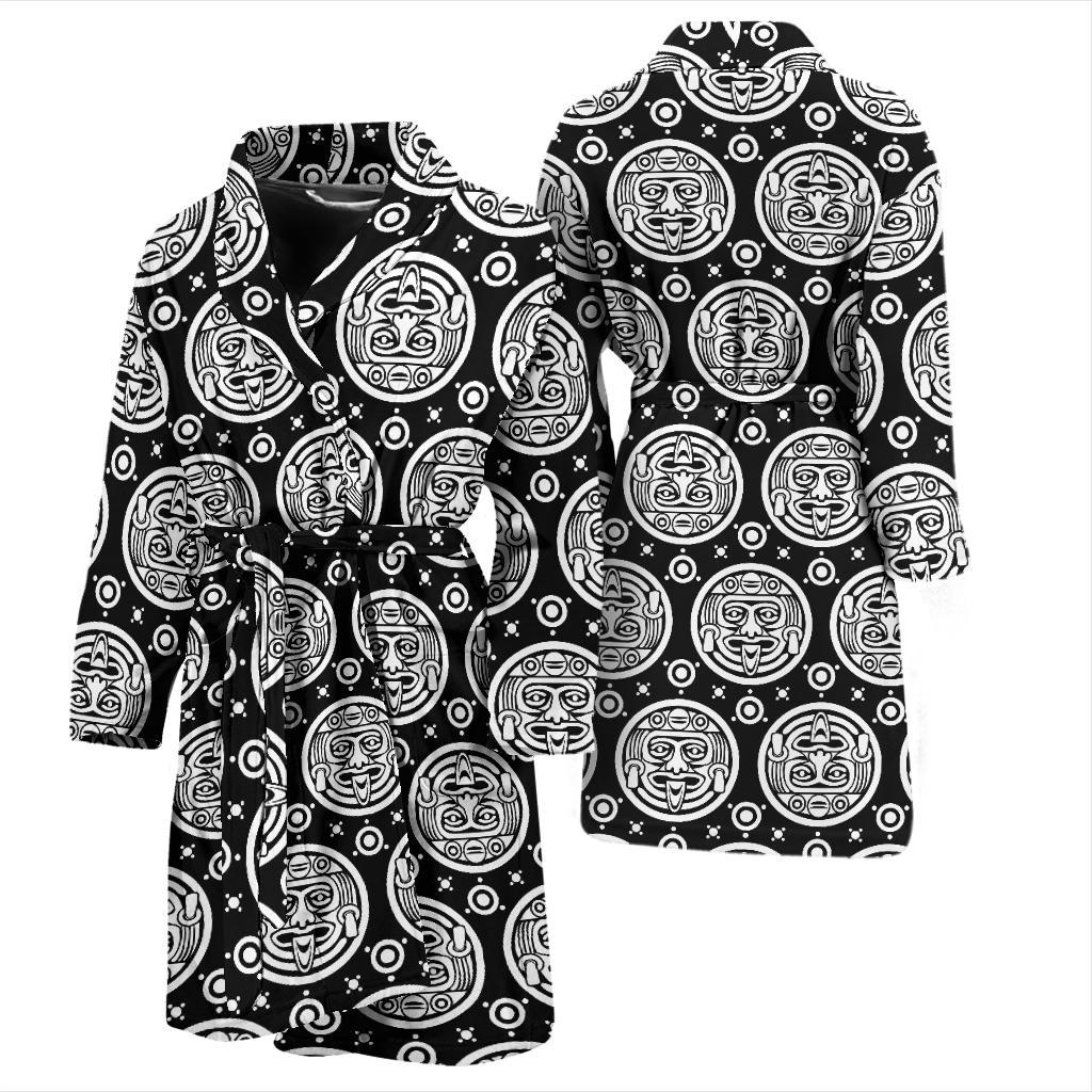 Calendar Aztec White Black Print Pattern Men Bath Robe-JTAMIGO.COM