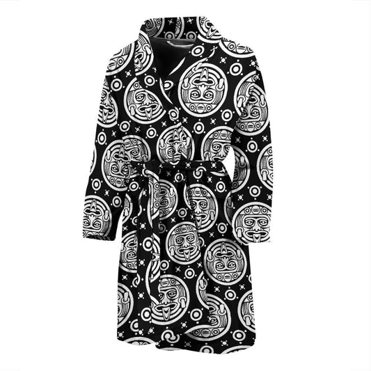Calendar Aztec White Black Print Pattern Men Bath Robe-JTAMIGO.COM
