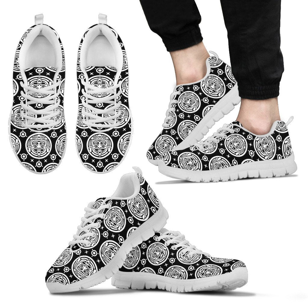 Calendar Aztec White Black Print Pattern Men Sneakers Shoes
