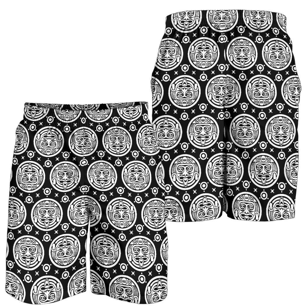 Calendar Aztec White Black Print Pattern Mens Shorts-JTAMIGO.COM