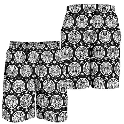 Calendar Aztec White Black Print Pattern Mens Shorts-JTAMIGO.COM