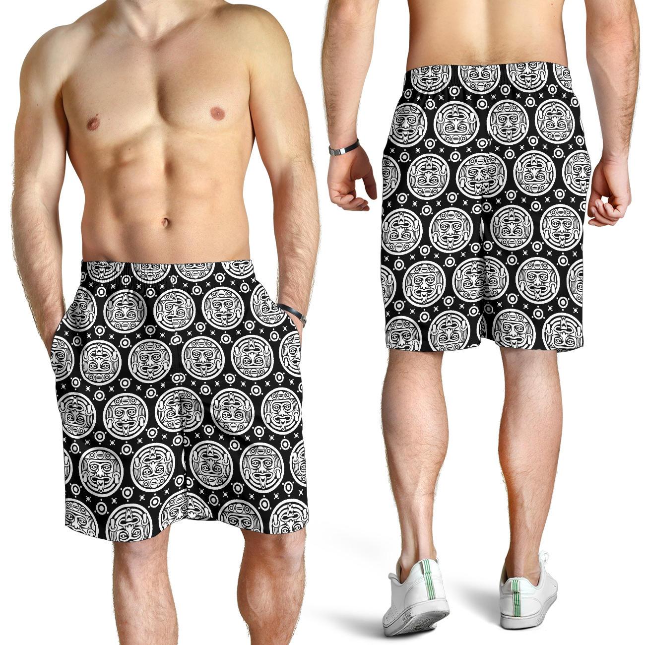 Calendar Aztec White Black Print Pattern Mens Shorts-JTAMIGO.COM