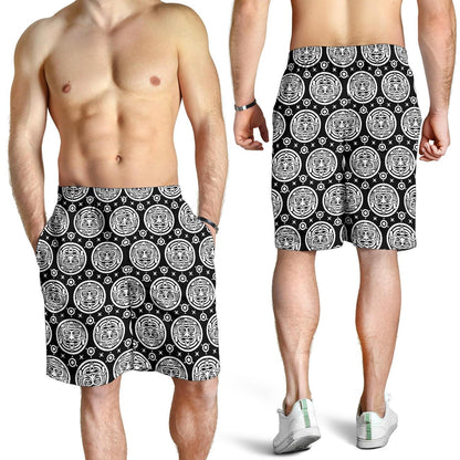 Calendar Aztec White Black Print Pattern Mens Shorts-JTAMIGO.COM