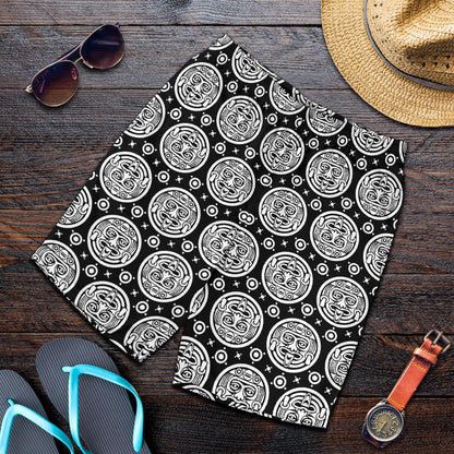 Calendar Aztec White Black Print Pattern Mens Shorts-JTAMIGO.COM