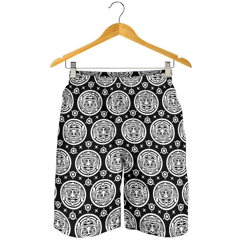 Calendar Aztec White Black Print Pattern Mens Shorts-JTAMIGO.COM