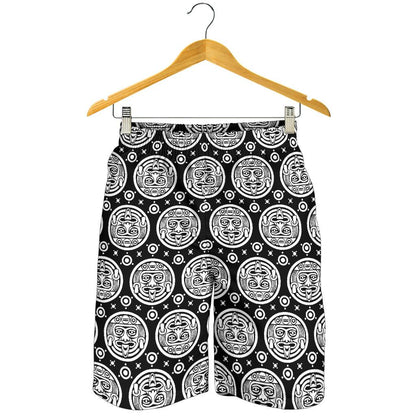 Calendar Aztec White Black Print Pattern Mens Shorts-JTAMIGO.COM