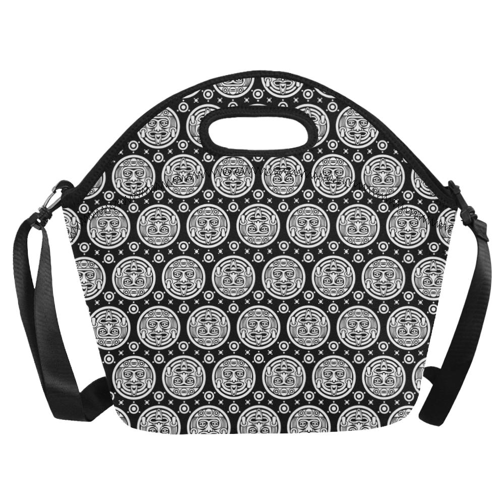 Calendar Aztec White Black Print Pattern Neoprene Lunch Bag (Model 1669)(Large)-JTAMIGO.COM
