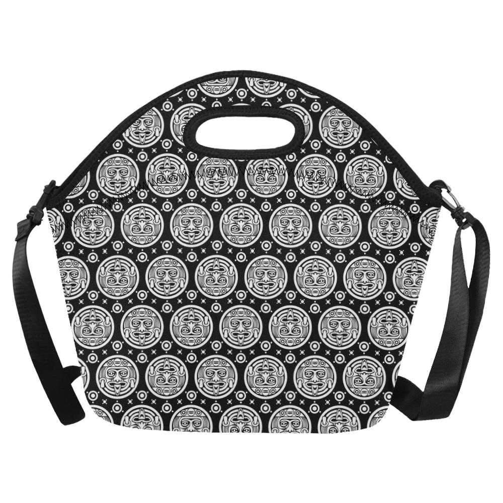Calendar Aztec White Black Print Pattern Neoprene Lunch Bag (Model 1669)(Large)-JTAMIGO.COM