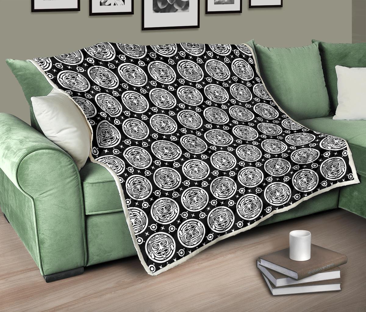 Calendar Aztec White Black Print Pattern Premium Quilt-JTAMIGO.COM