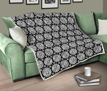 Calendar Aztec White Black Print Pattern Premium Quilt-JTAMIGO.COM