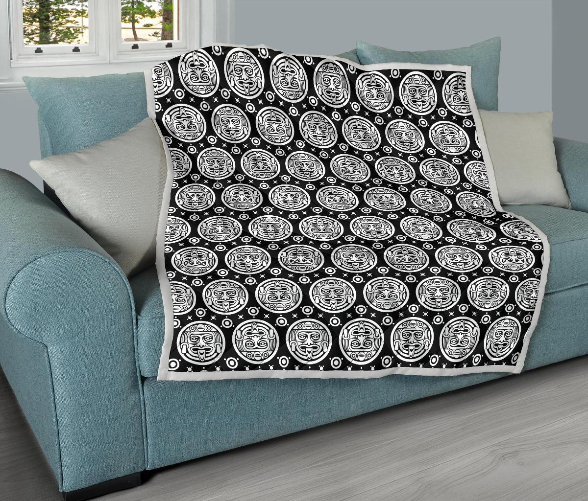 Calendar Aztec White Black Print Pattern Premium Quilt-JTAMIGO.COM