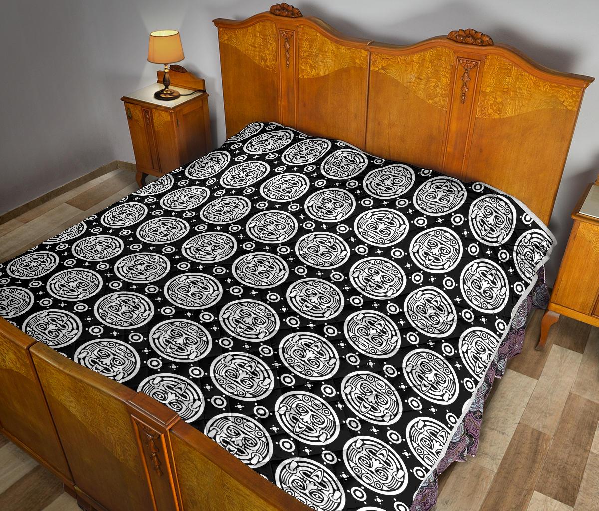 Calendar Aztec White Black Print Pattern Premium Quilt-JTAMIGO.COM