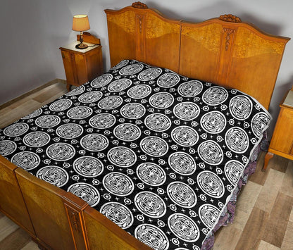 Calendar Aztec White Black Print Pattern Premium Quilt-JTAMIGO.COM