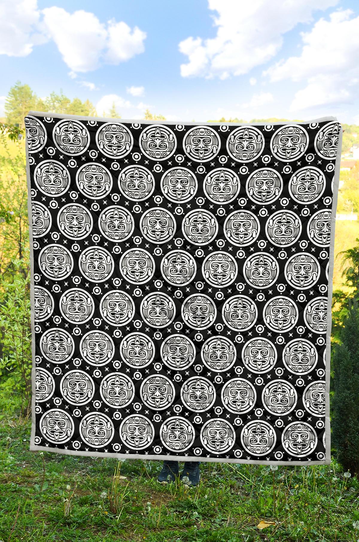 Calendar Aztec White Black Print Pattern Premium Quilt-JTAMIGO.COM