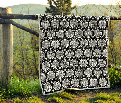 Calendar Aztec White Black Print Pattern Premium Quilt-JTAMIGO.COM