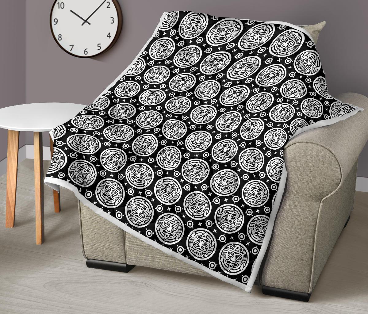 Calendar Aztec White Black Print Pattern Premium Quilt-JTAMIGO.COM