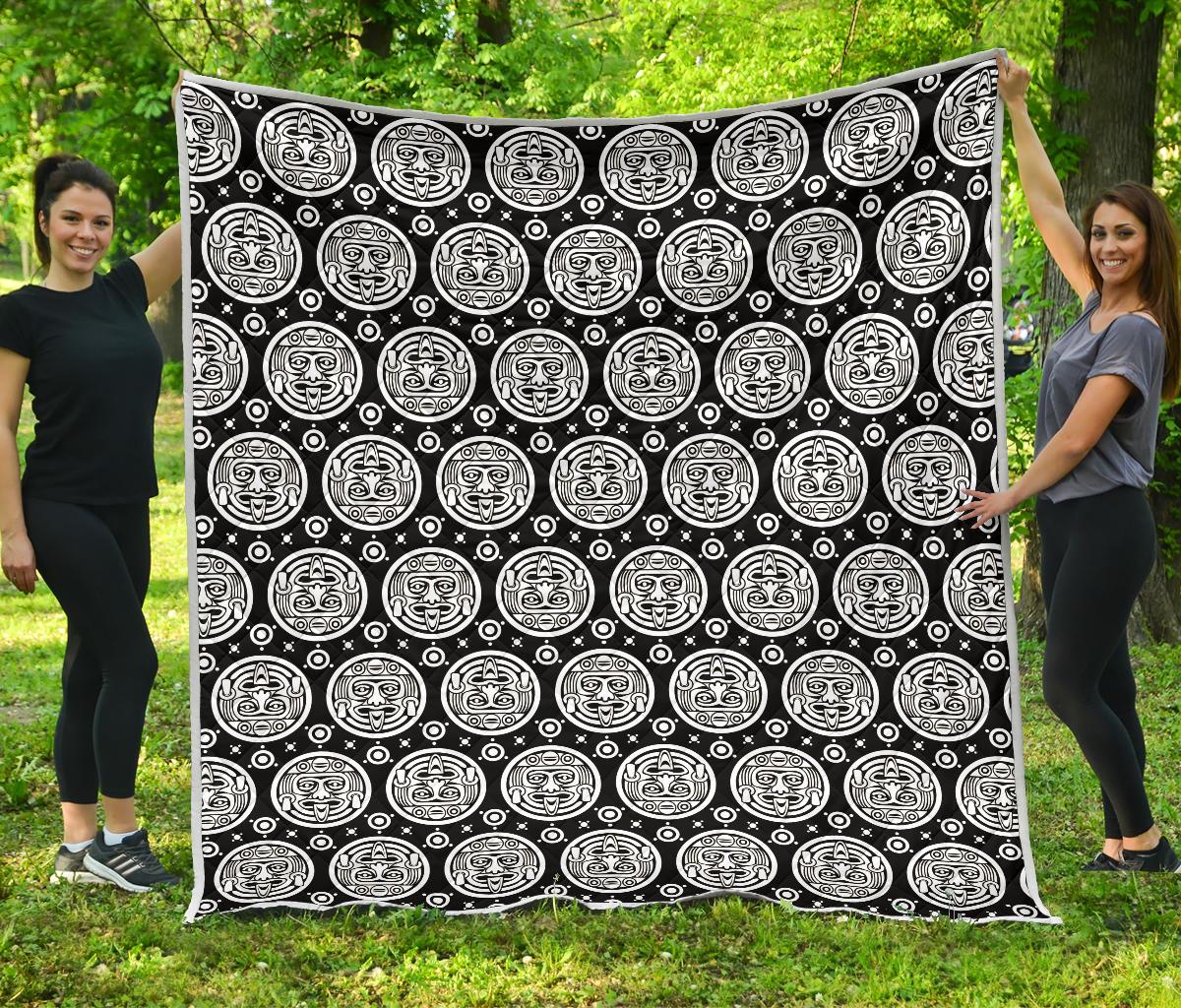 Calendar Aztec White Black Print Pattern Premium Quilt-JTAMIGO.COM