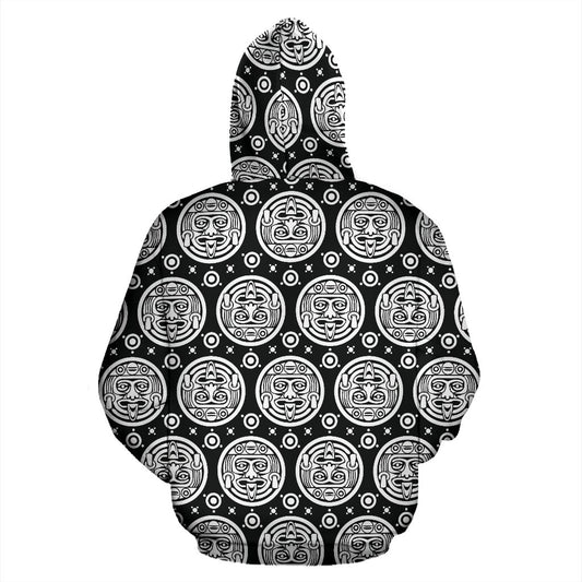 Calendar Aztec White Black Print Pattern Pullover Hoodie