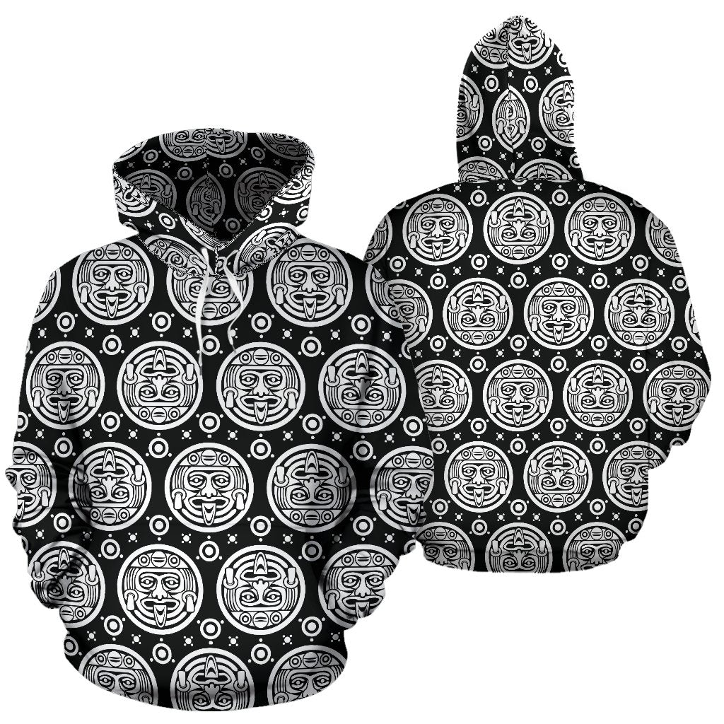 Calendar Aztec White Black Print Pattern Pullover Hoodie