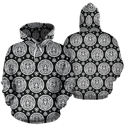 Calendar Aztec White Black Print Pattern Pullover Hoodie