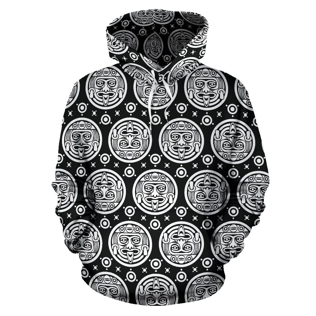 Calendar Aztec White Black Print Pattern Pullover Hoodie
