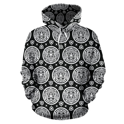 Calendar Aztec White Black Print Pattern Pullover Hoodie