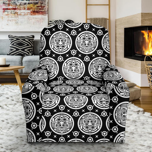 Calendar Aztec White Black Print Pattern Single Sofa Slipcover -JTAMIGO.COM