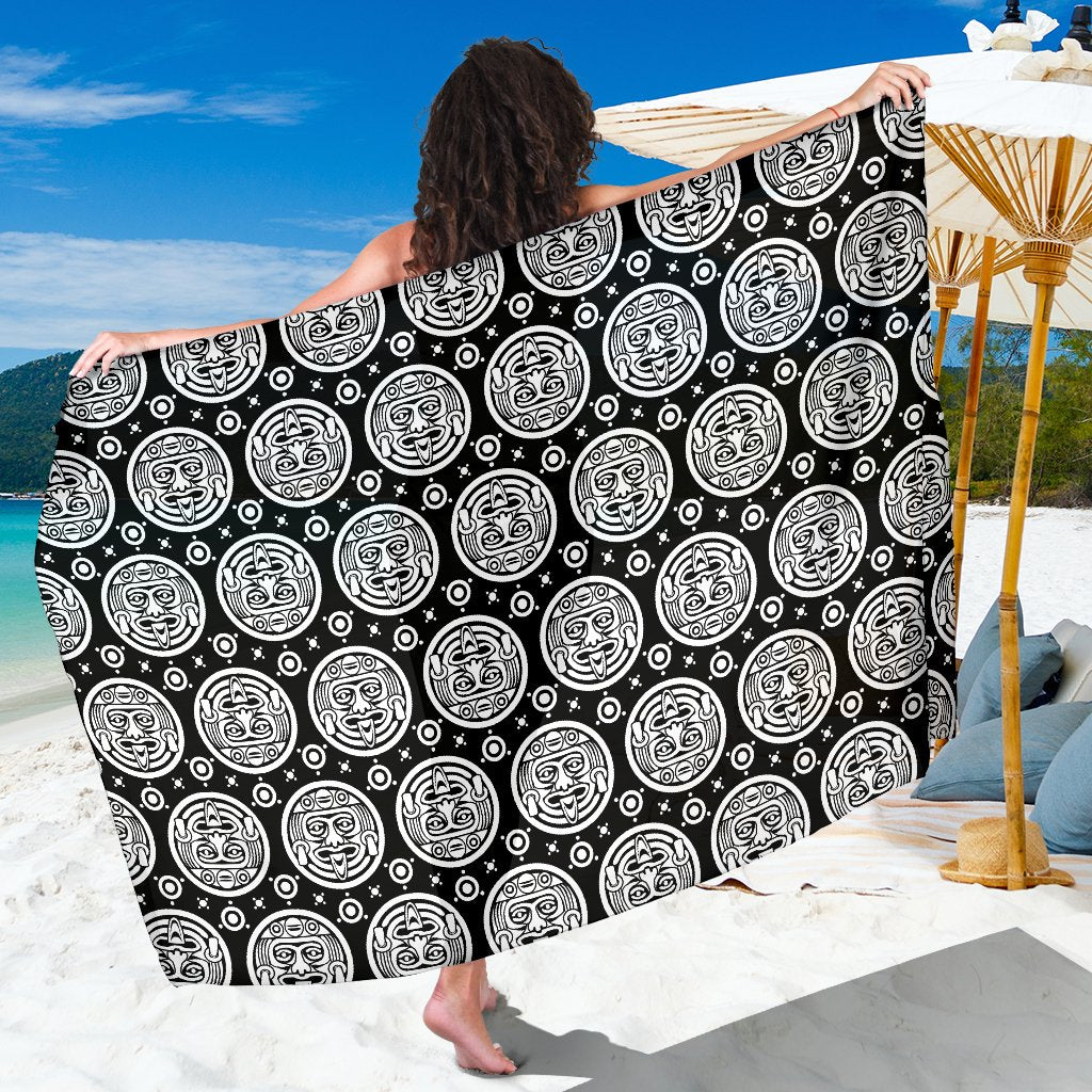 Calendar Aztec White Black Print Pattern Sarong Pareo Wrap