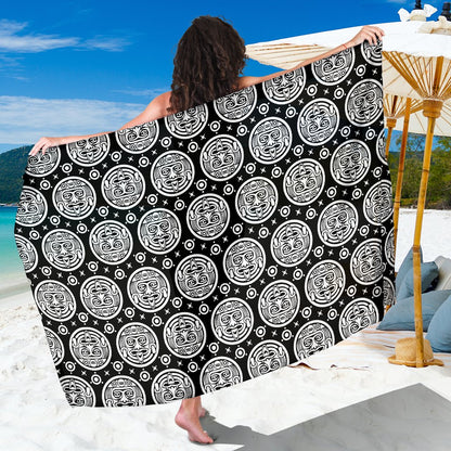 Calendar Aztec White Black Print Pattern Sarong Pareo Wrap