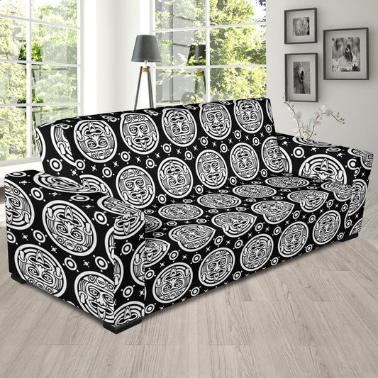 Calendar Aztec White Black Print Pattern Sofa Slipcover-JTAMIGO.COM