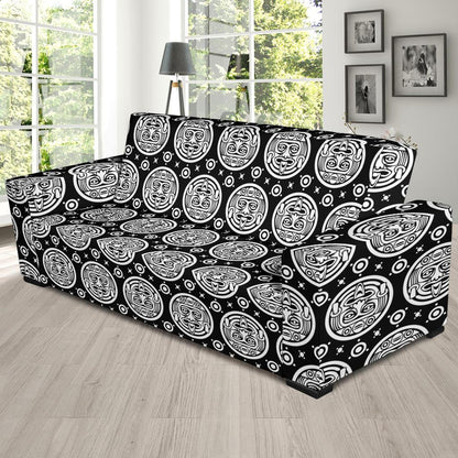 Calendar Aztec White Black Print Pattern Sofa Slipcover-JTAMIGO.COM