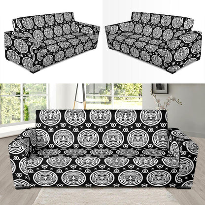 Calendar Aztec White Black Print Pattern Sofa Slipcover-JTAMIGO.COM