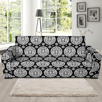Calendar Aztec White Black Print Pattern Sofa Slipcover-JTAMIGO.COM