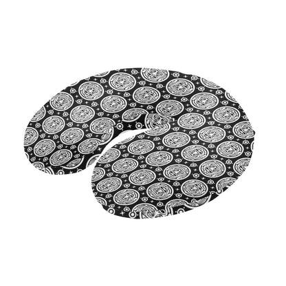 Calendar Aztec White Black Print Pattern U-Shaped Travel Neck Pillow-JTAMIGO.COM