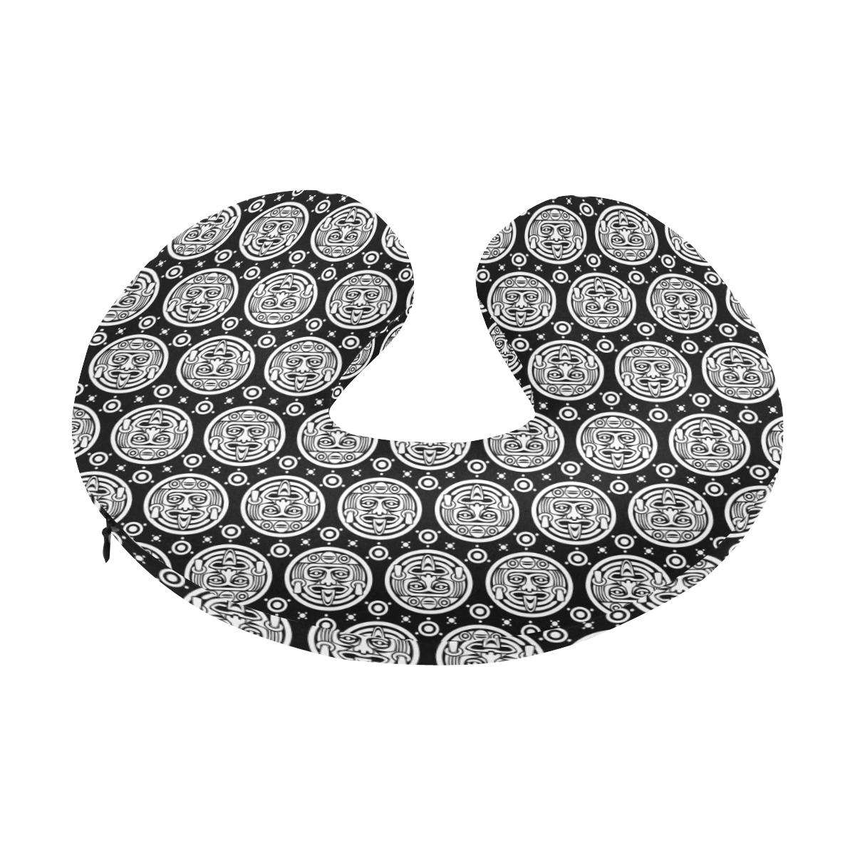 Calendar Aztec White Black Print Pattern U-Shaped Travel Neck Pillow-JTAMIGO.COM